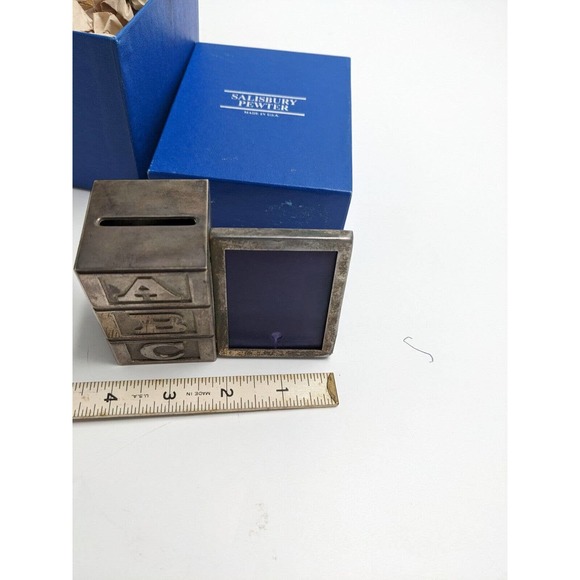 Salisbury Pewter Toy Blocks Bank and Photo Frame Set For New Baby IOB - Picture 9 of 11